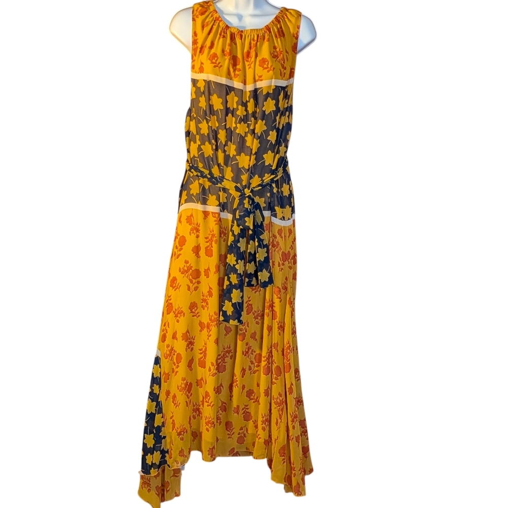 NWT Gibson Latimer Yellow and Blue Floral High Low Dress XXL Cottagecore Boho